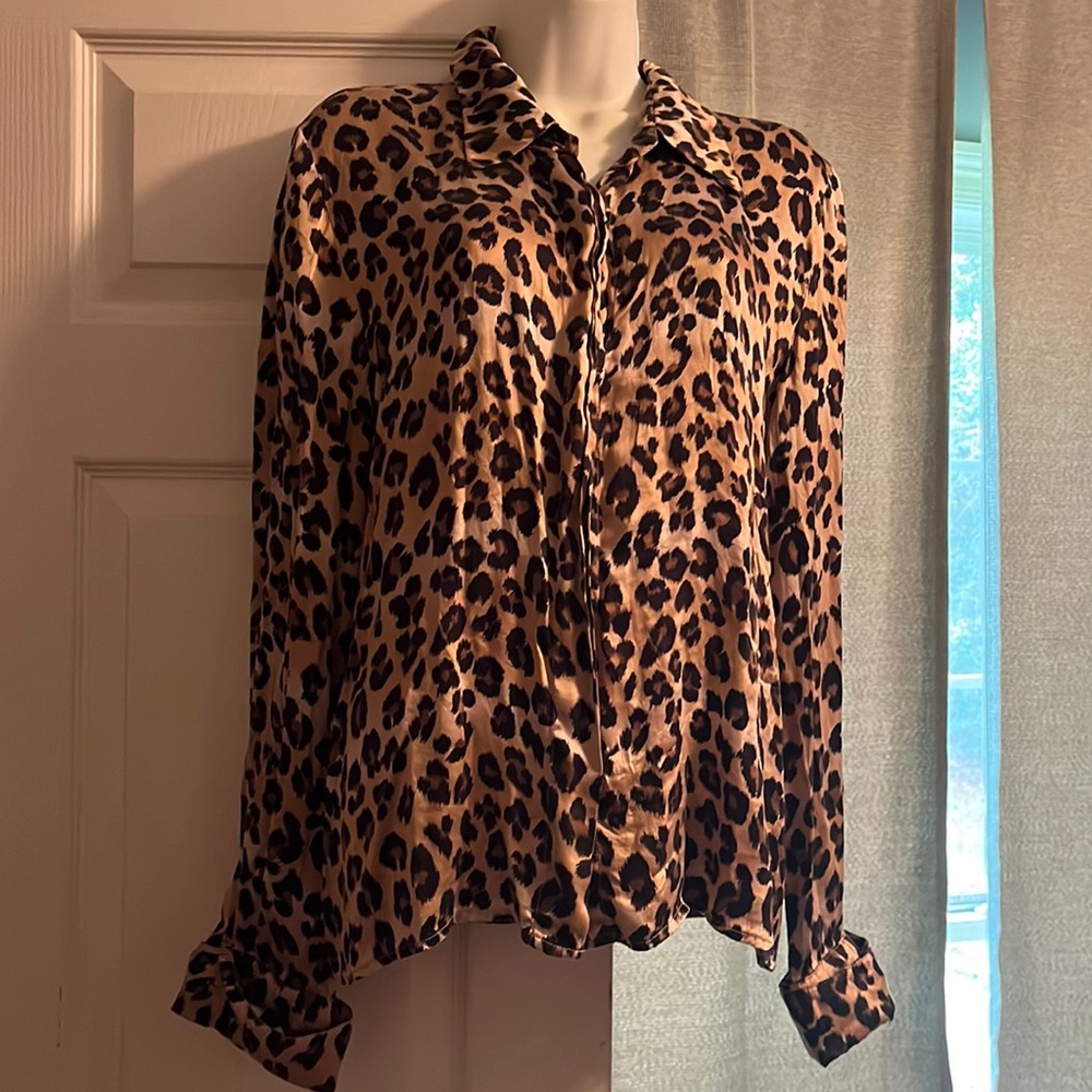 Spenser Jeremy 100% Silk animal leopard print top blouse shirt size 14